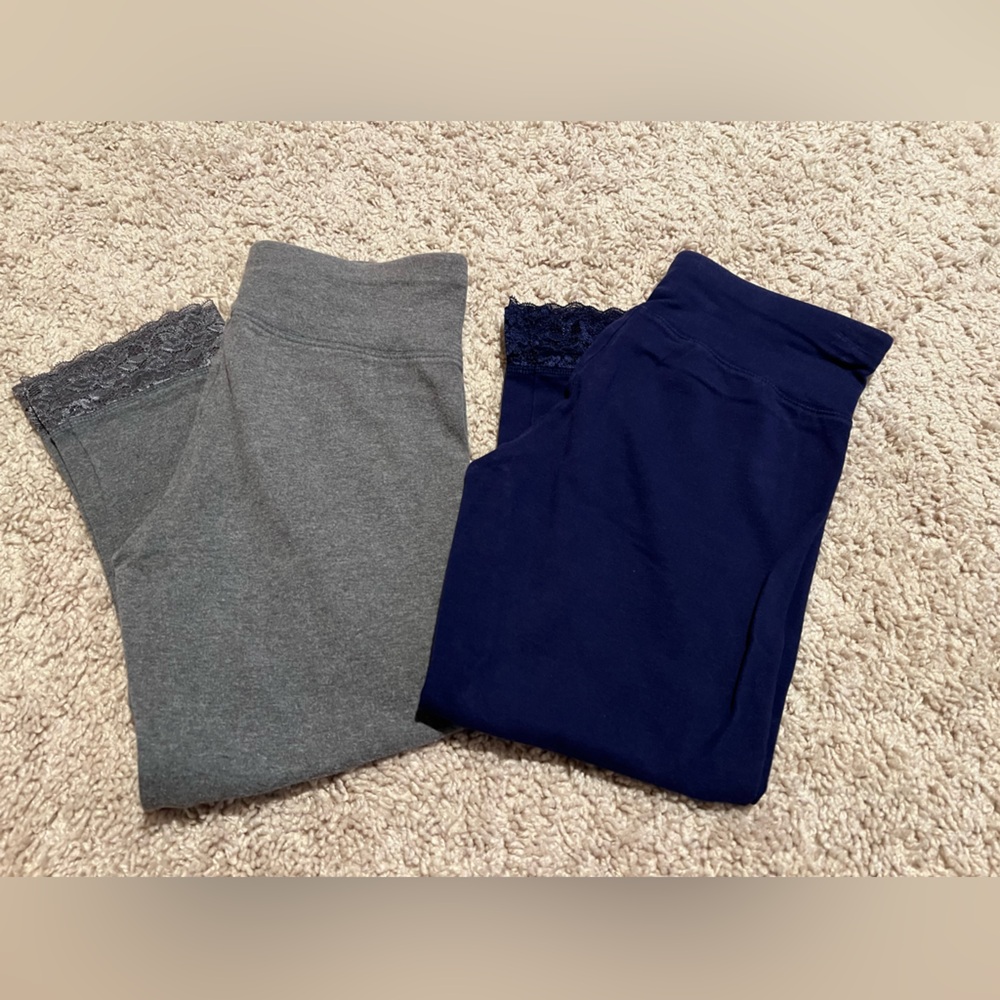 Justice Gray and Blue Kids Lace Trimmed Crop Leggings
